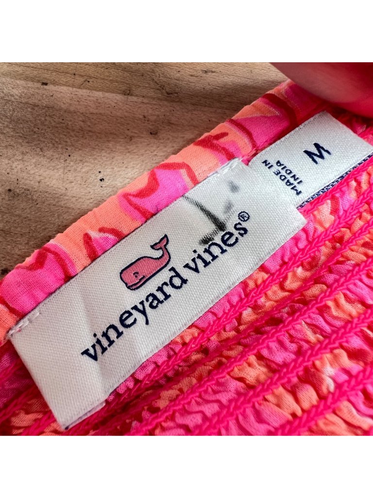Vineyard Vines Neon Tortola Smocked Midi Dress Vibrant Pink Orange Size Medium — image 8 of 8